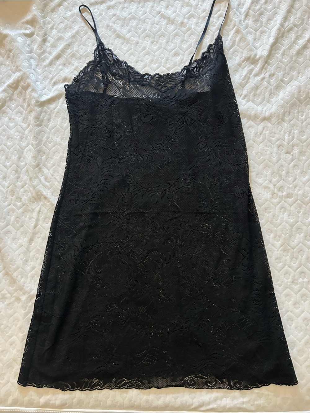 Natori Black Lace Chemise Slip with Delicate Trim